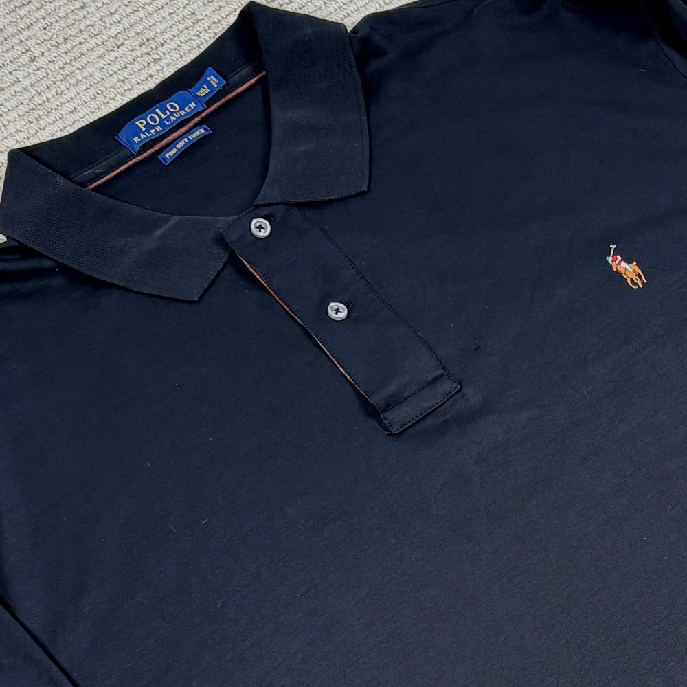 Polo Ralph Lauren Long Sleeve Polo Mens 2XLT Black Pima Cotton Preppy Classic
